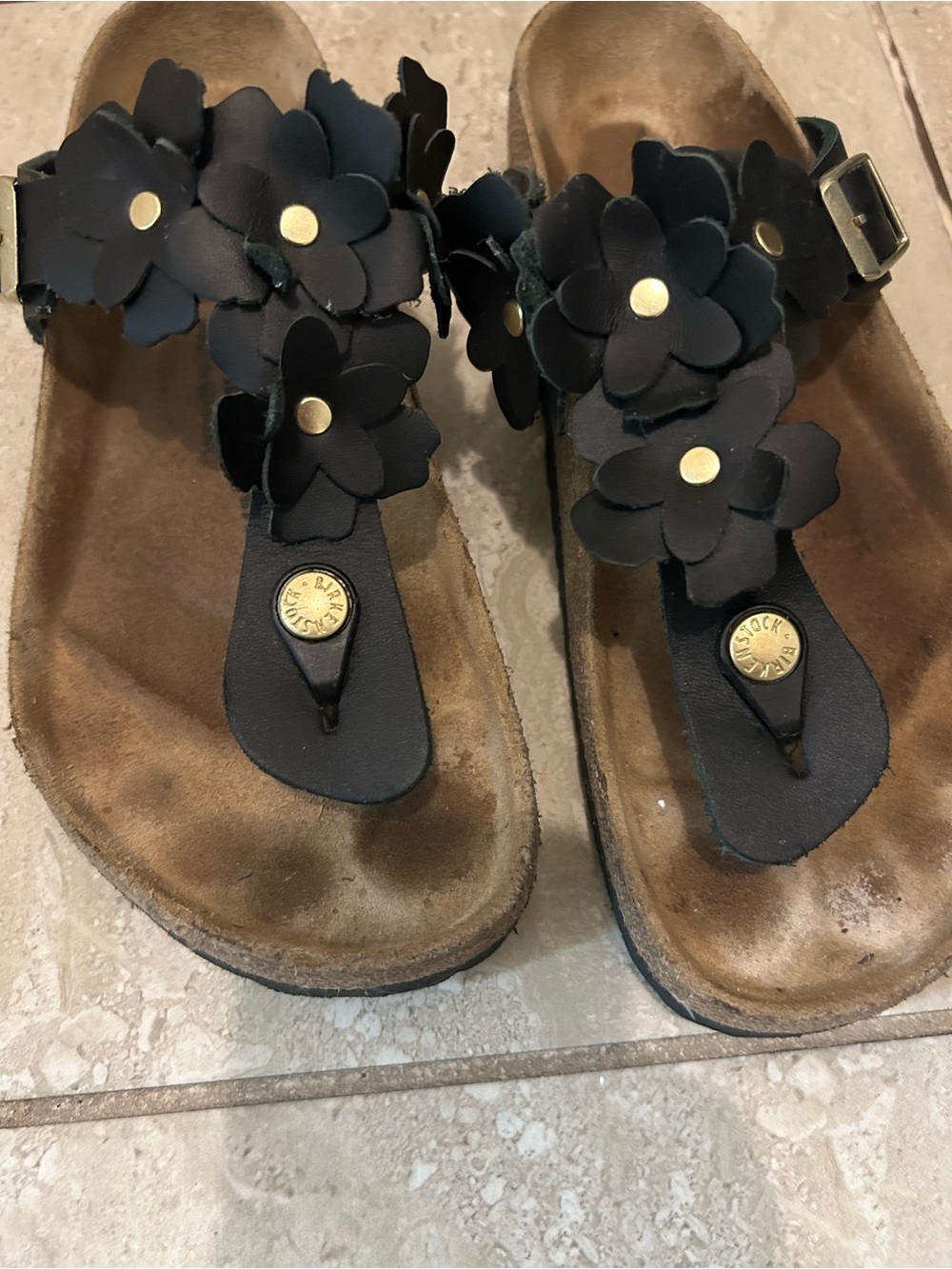 Birkenstock Black Floral Toe-Post Sandals
